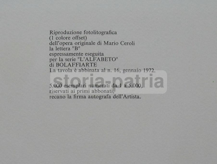 Arte, Alfabeto, Lettera B, Artista Ceroli, Bella Grafica Moderna, Autografata, Bolaffi immagine 2