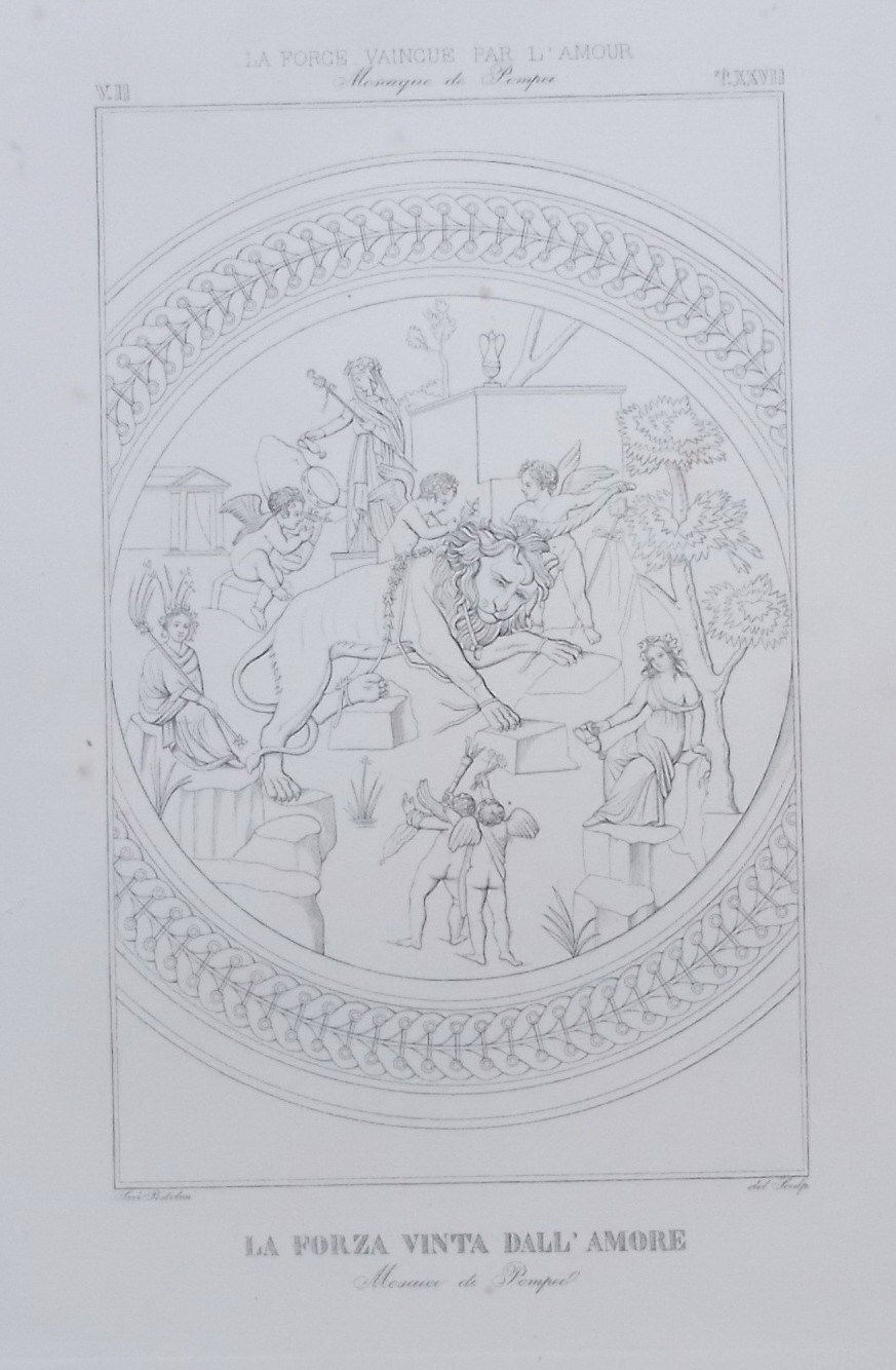 Arte Antica, Mosaici Pompeiani, Napoli, Pompei, Forza E Amore, Allegorica Incisione immagine 1