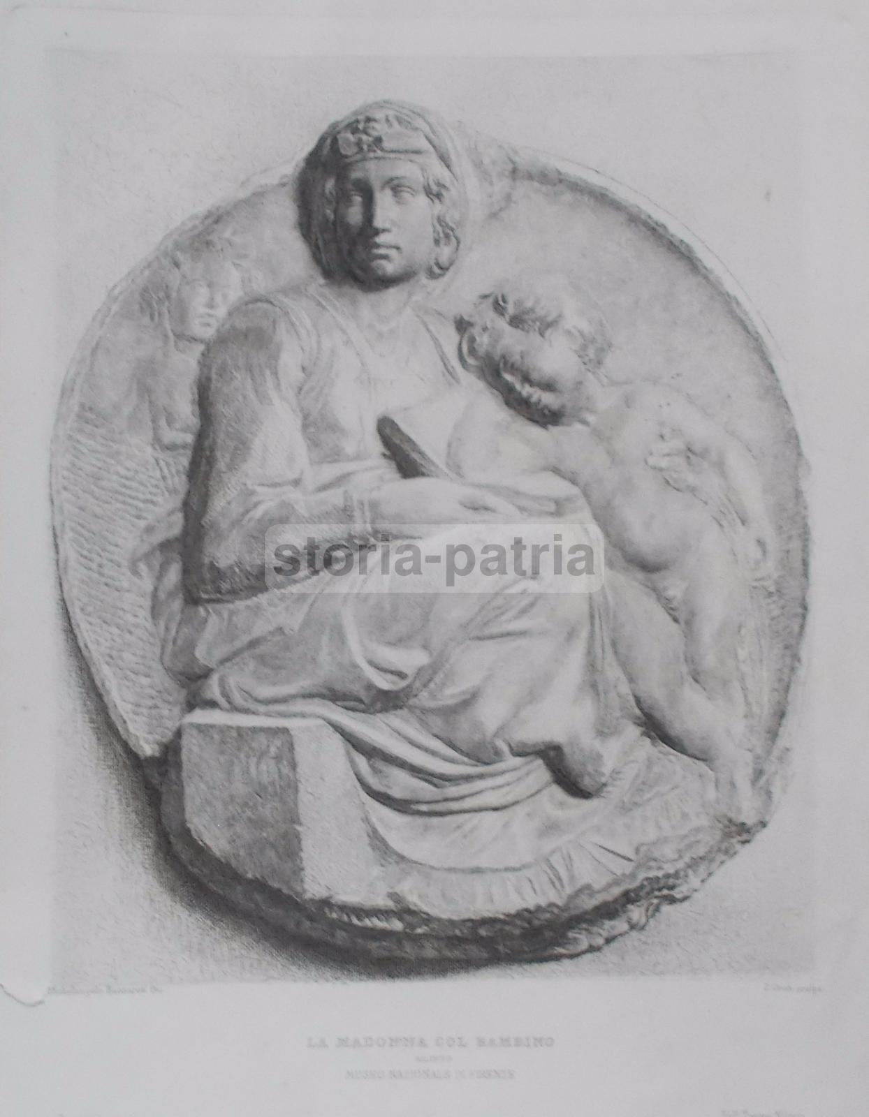 Arte, Antica Stampa Devozionale, Scultura Di Michelangelo, Artistica Incisione, Groh immagine 1