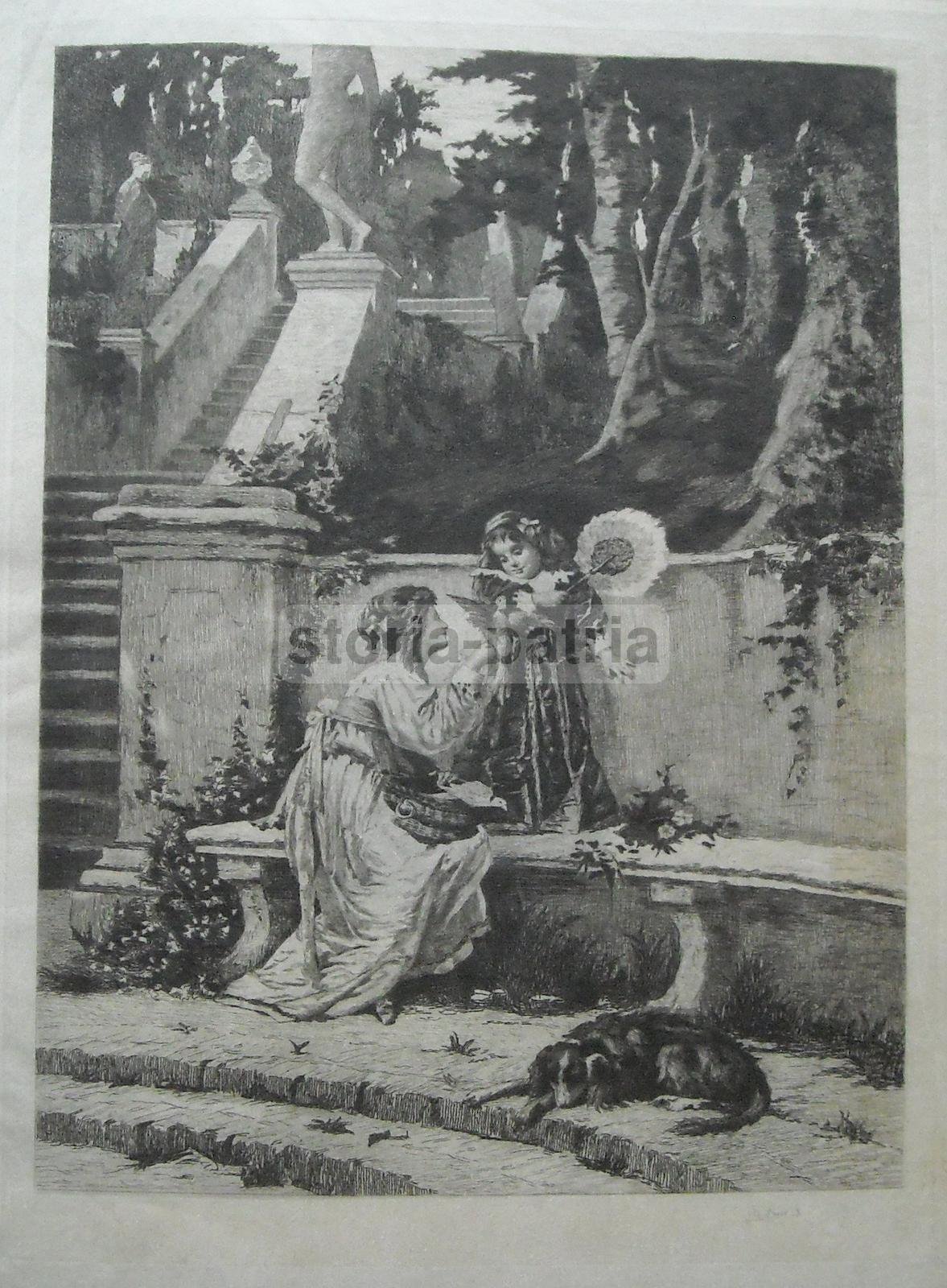 Arte, Bellissima Antica Incisione, Opera Darte Su Pergamena, Decorativa, Rarita immagine 1