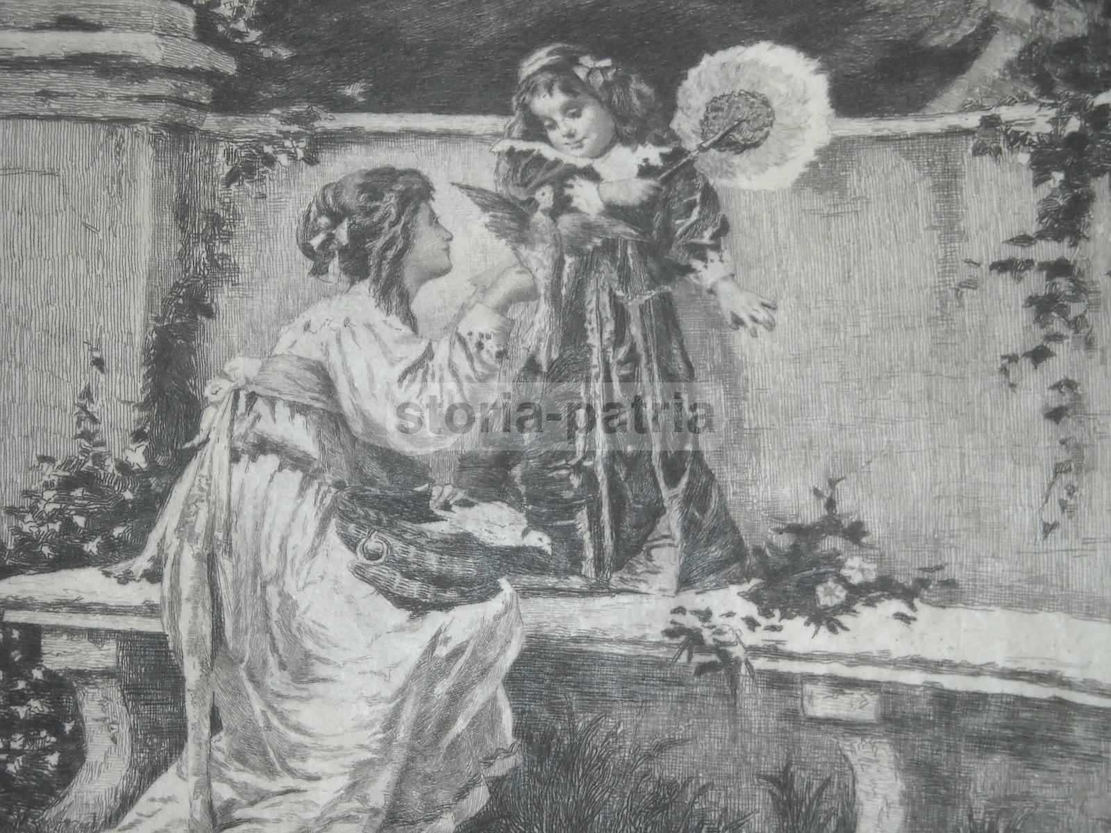 Arte, Bellissima Antica Incisione, Opera Darte Su Pergamena, Decorativa, Rarita immagine 2