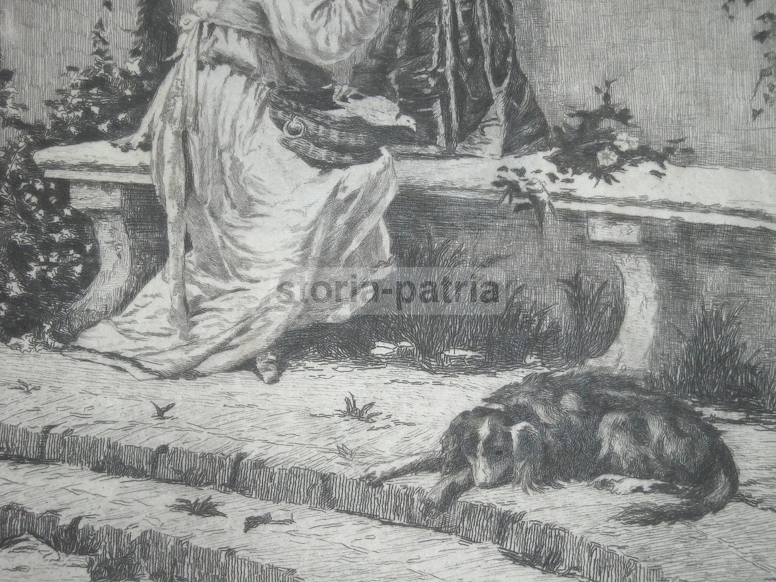 Arte, Bellissima Antica Incisione, Opera Darte Su Pergamena, Decorativa, Rarita immagine 3