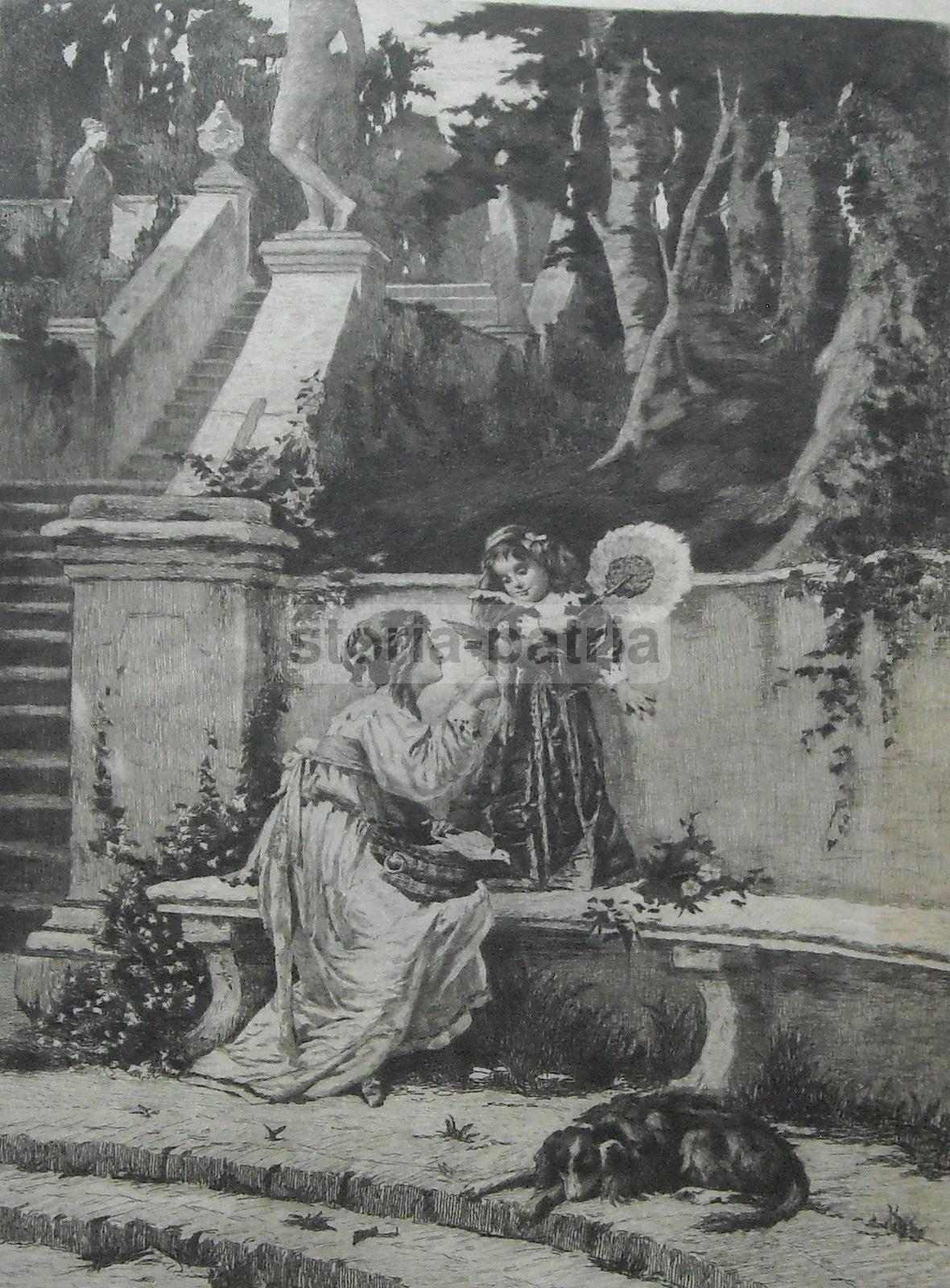 Arte, Bellissima Antica Incisione, Opera Darte Su Pergamena, Decorativa, Rarita immagine 6