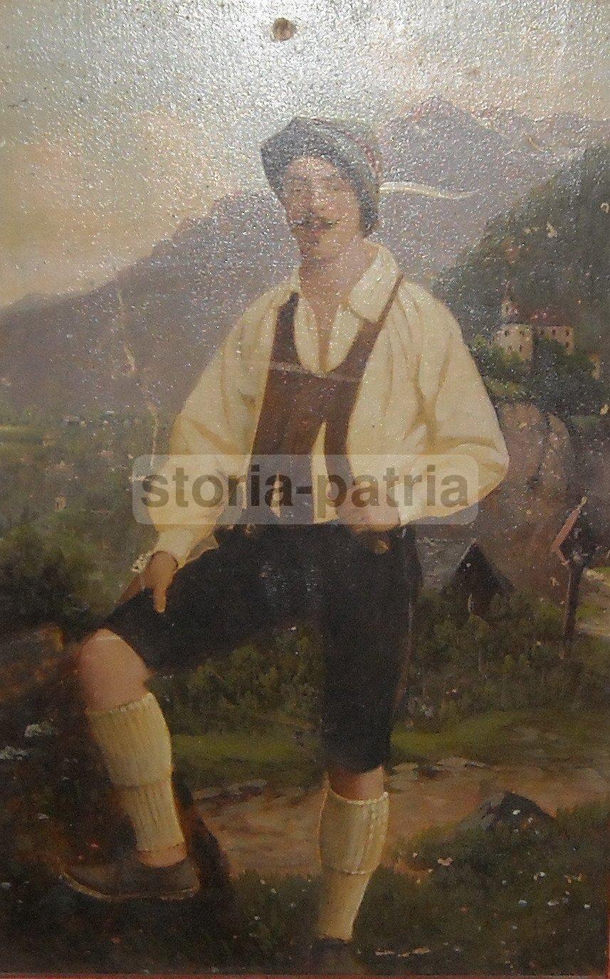 Arte Europea, Germania, Tirolo, Costumi Popolari, Folklore, Antico Dipinto, Eisermann immagine 1