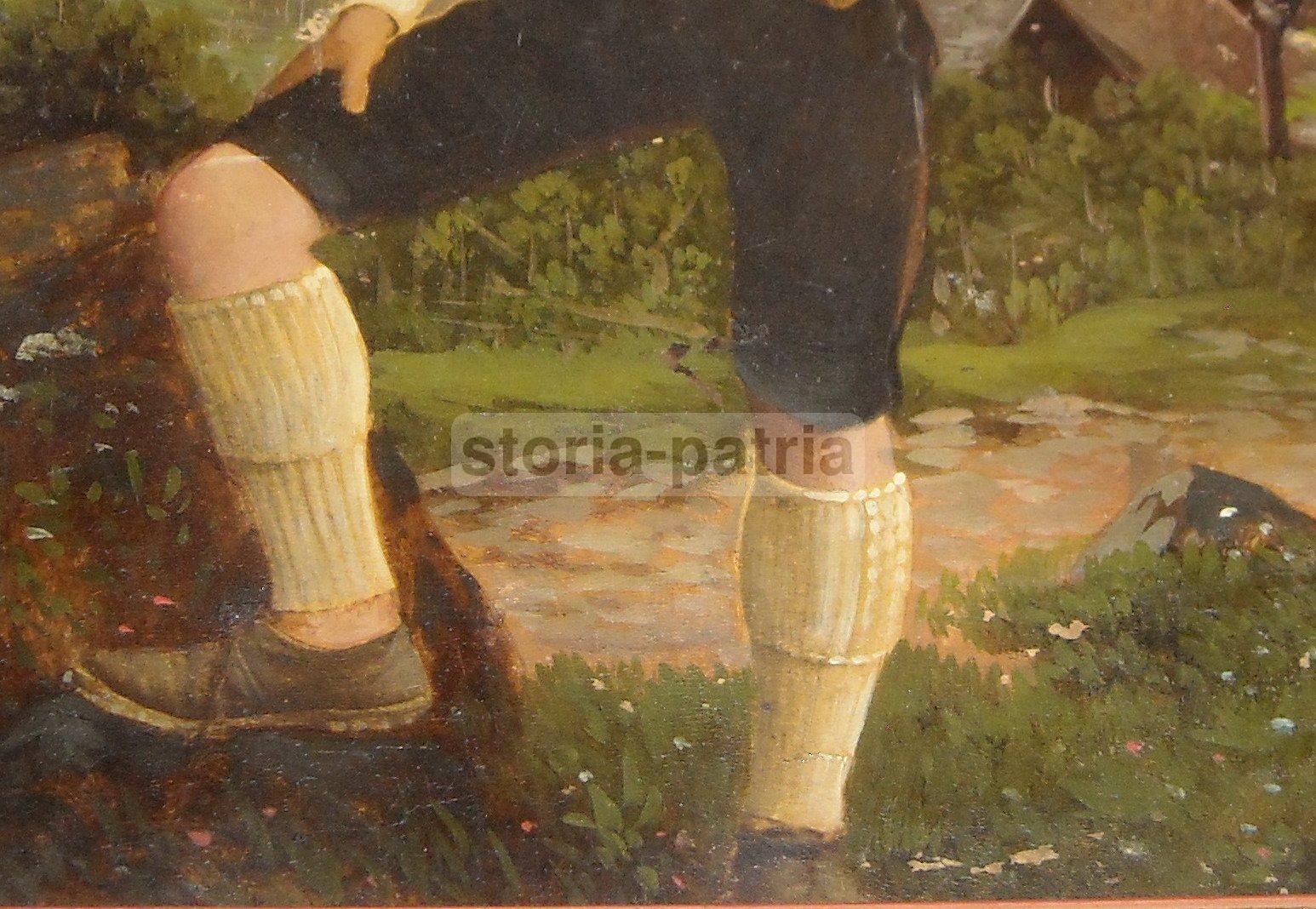 Arte Europea, Germania, Tirolo, Costumi Popolari, Folklore, Antico Dipinto, Eisermann immagine 2