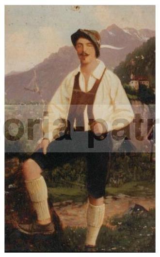 Arte Europea, Germania, Tirolo, Costumi Popolari, Folklore, Antico Dipinto, Eisermann immagine 4
