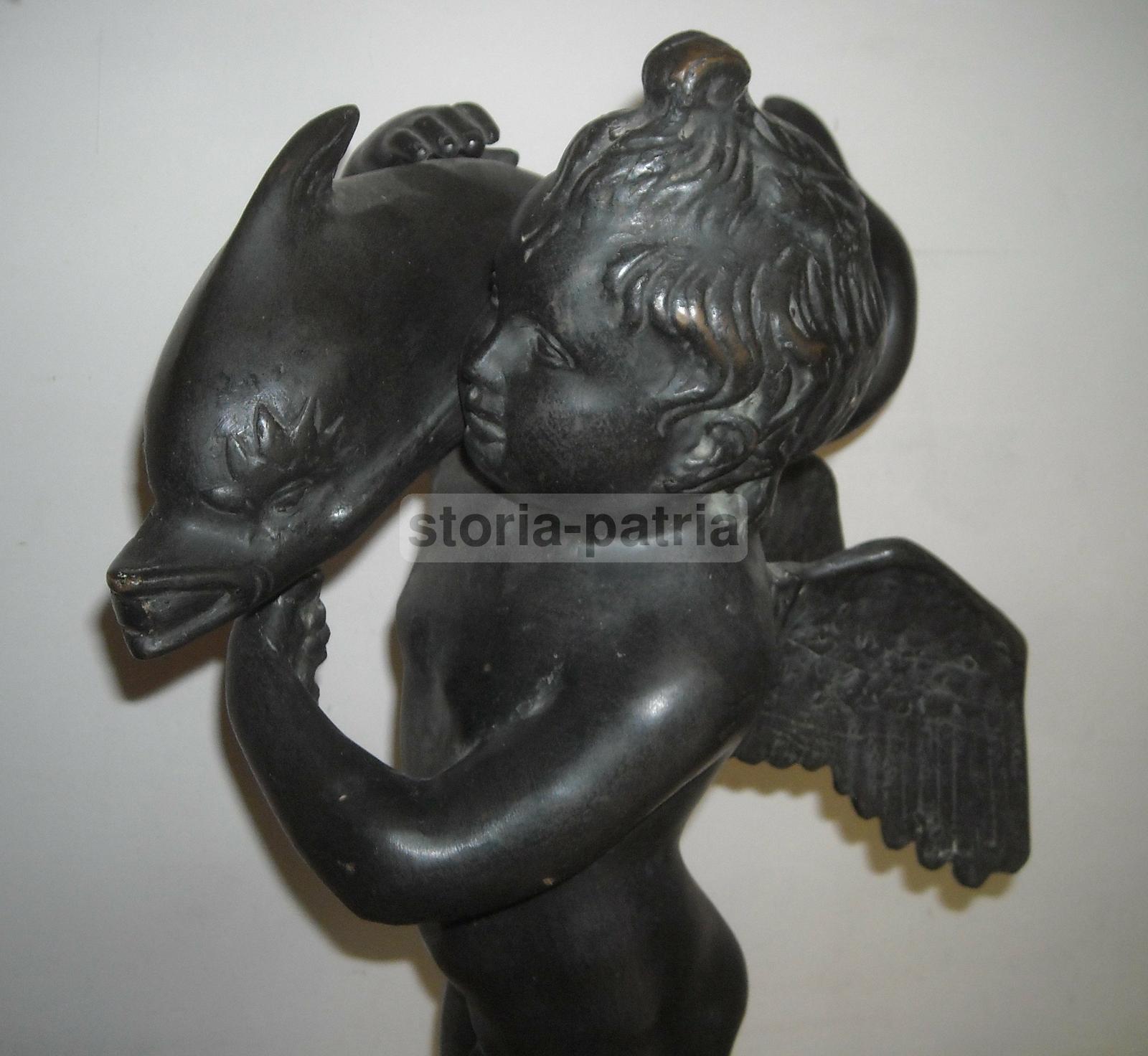 Arte, Mitologia, Antica Figura Allegorica, Angelo, Pesce, Decorativa Scultura Bronzea immagine 2