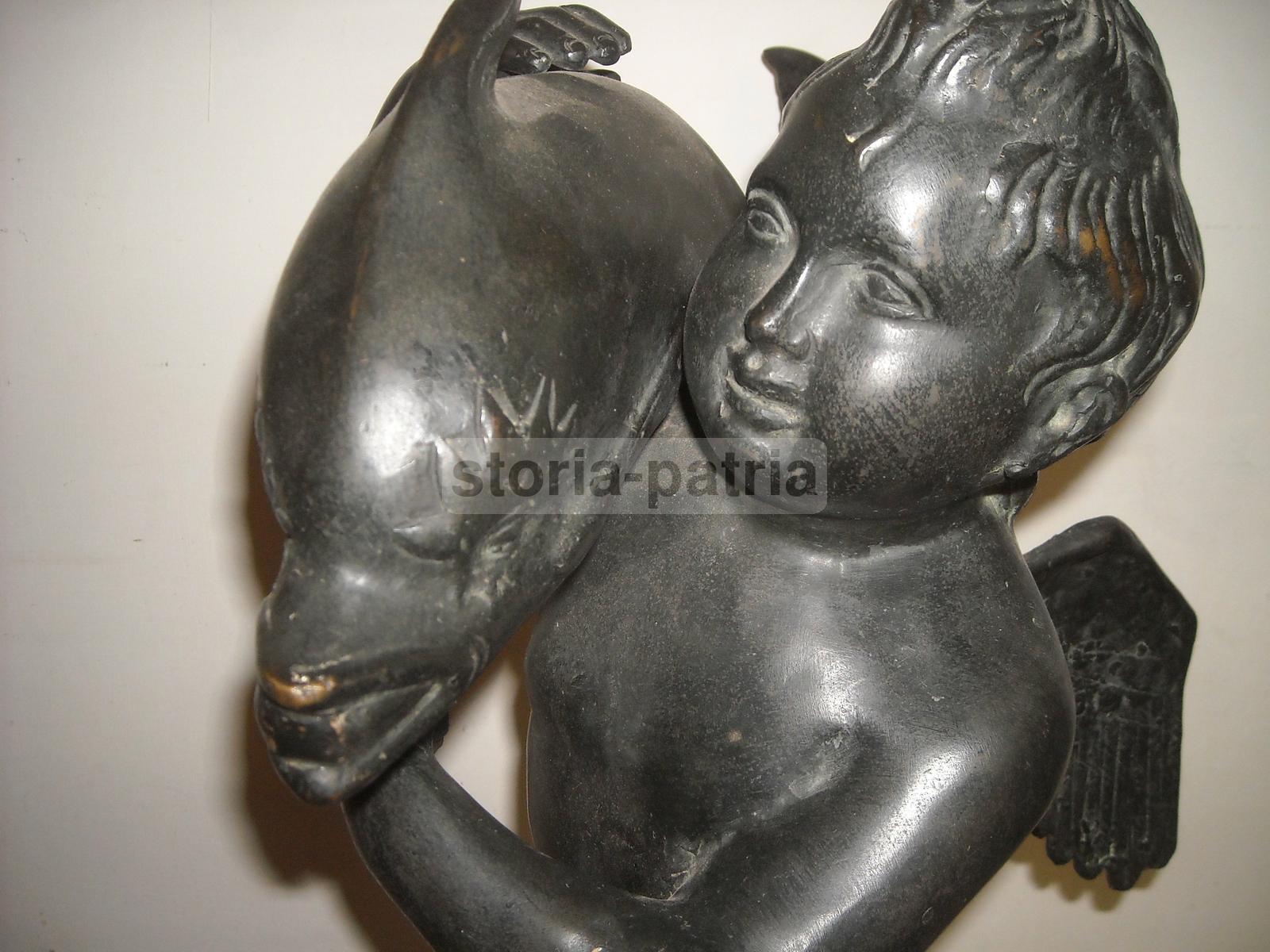 Arte, Mitologia, Antica Figura Allegorica, Angelo, Pesce, Decorativa Scultura Bronzea immagine 3