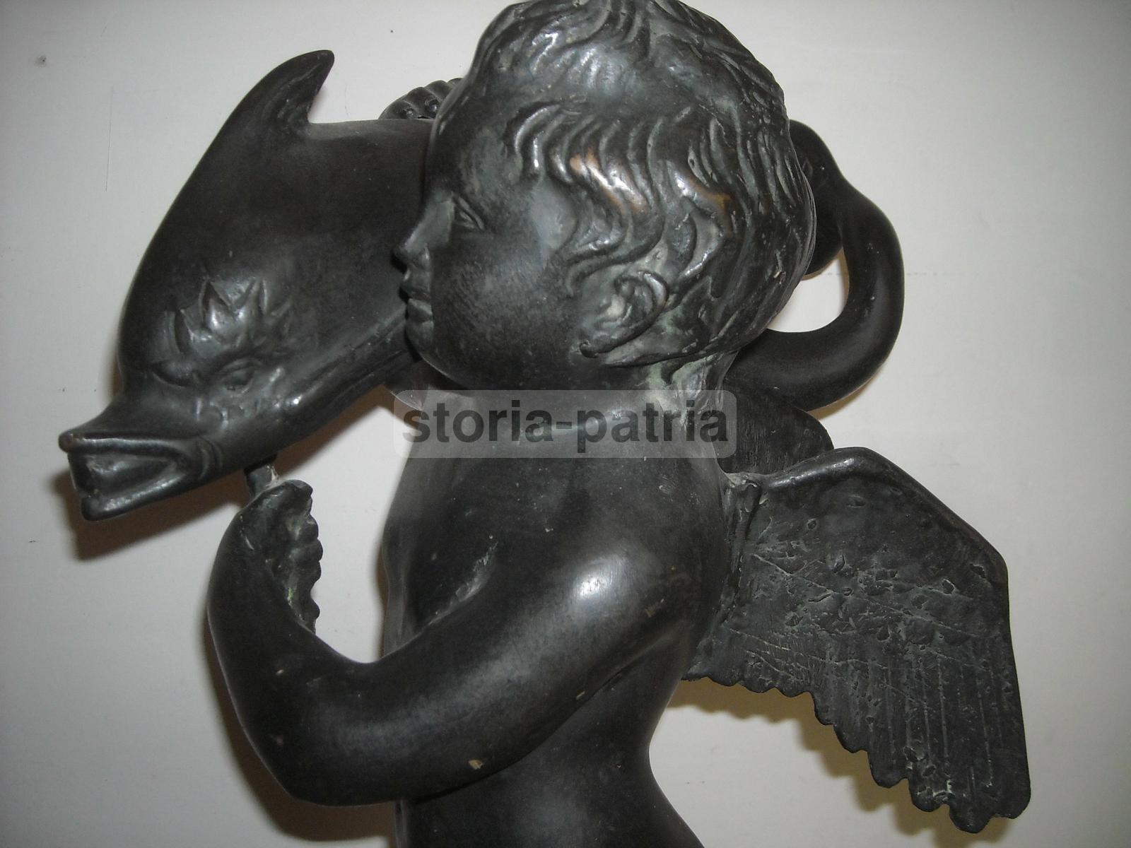 Arte, Mitologia, Antica Figura Allegorica, Angelo, Pesce, Decorativa Scultura Bronzea immagine 4