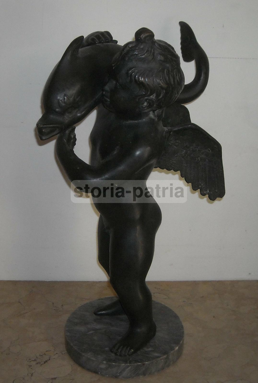 Arte, Mitologia, Antica Figura Allegorica, Angelo, Pesce, Decorativa Scultura Bronzea immagine 5