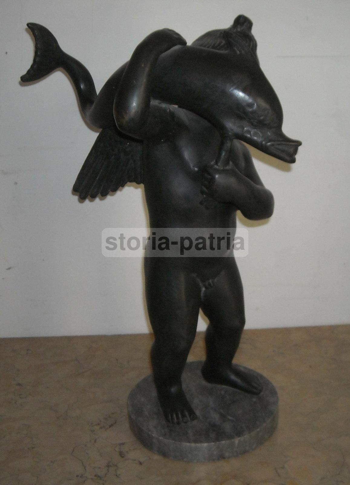 Arte, Mitologia, Antica Figura Allegorica, Angelo, Pesce, Decorativa Scultura Bronzea immagine 8