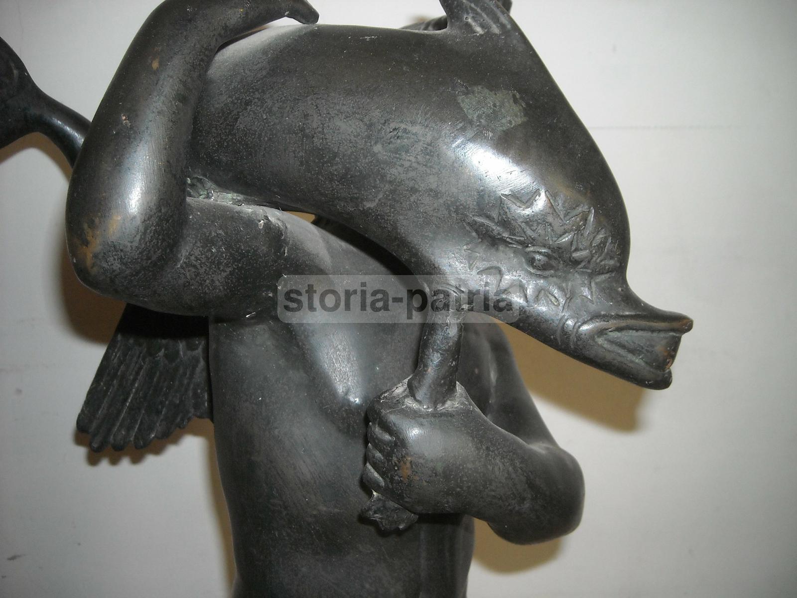 Arte, Mitologia, Antica Figura Allegorica, Angelo, Pesce, Decorativa Scultura Bronzea immagine 9