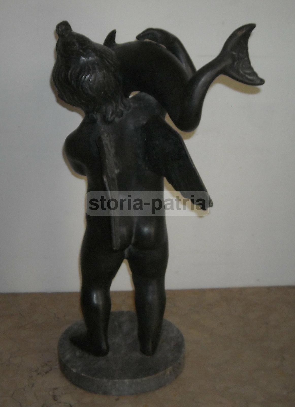 Arte, Mitologia, Antica Figura Allegorica, Angelo, Pesce, Decorativa Scultura Bronzea immagine 11