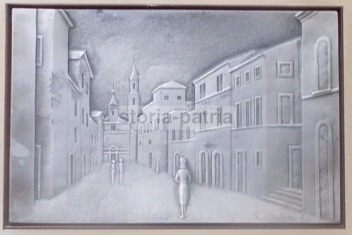 Arte, Scultura, Artistico Decorativo Pannello, Paese Con Chiesa, Animata Veduta, 1974 immagine 3