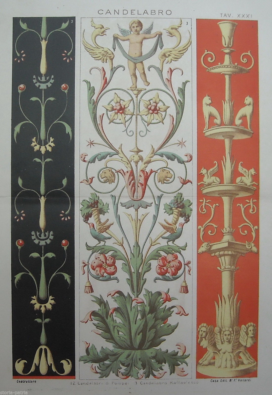Arti Decorative, Pompei, Candelabri, Allegorie, Candelabro Raffaellesco, Cromolito immagine 1