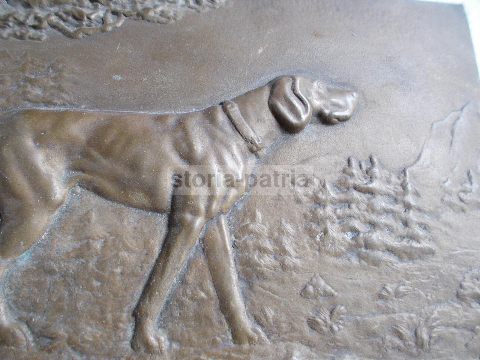 Cinofilia, Cane, Caccia, Artistico Pannello, Scultura Bronzea d'Epoca, Decorativa immagine 2