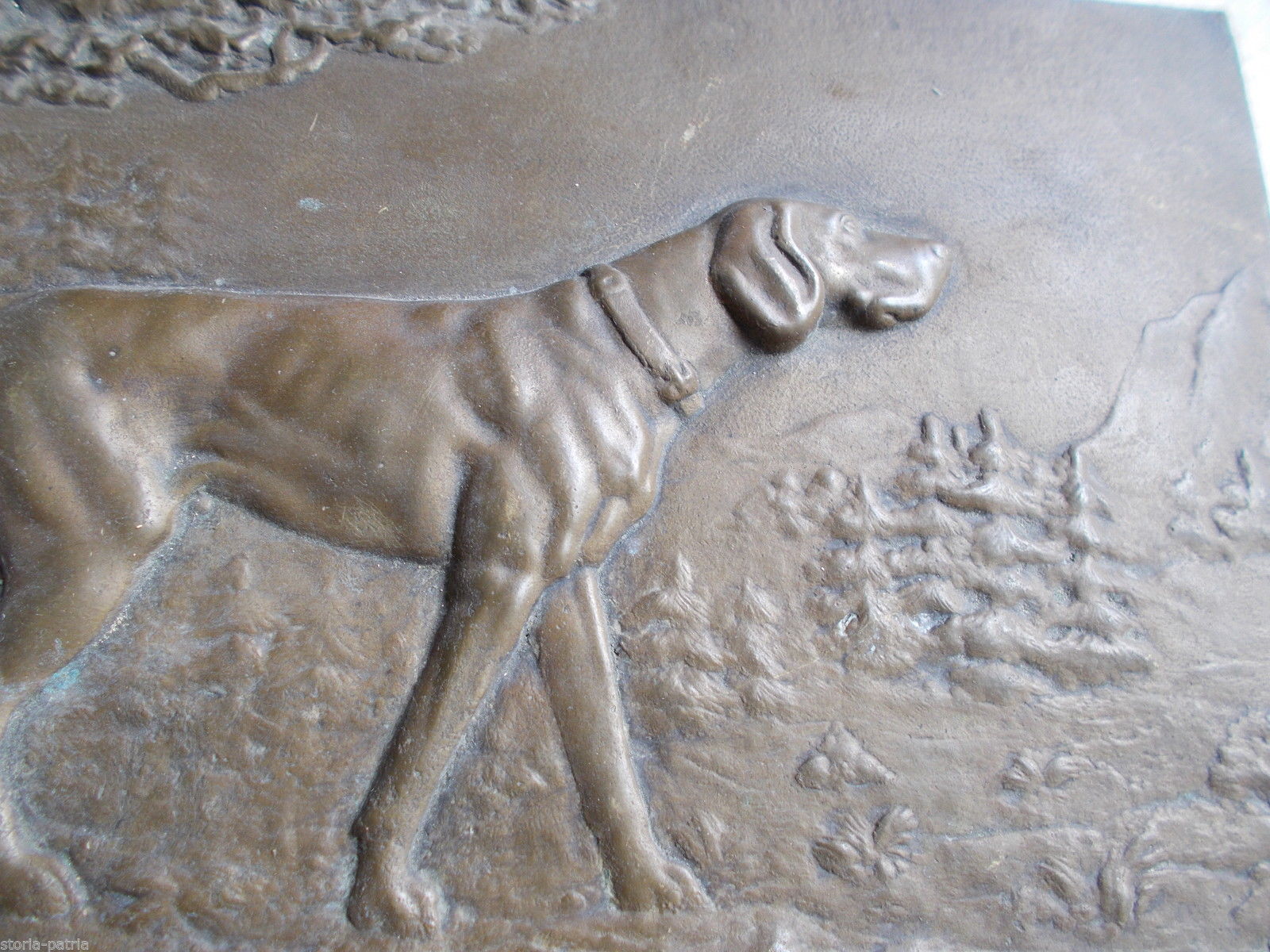 Cinofilia, Cane, Caccia, Artistico Pannello, Scultura Bronzea d'Epoca, Decorativa immagine 5