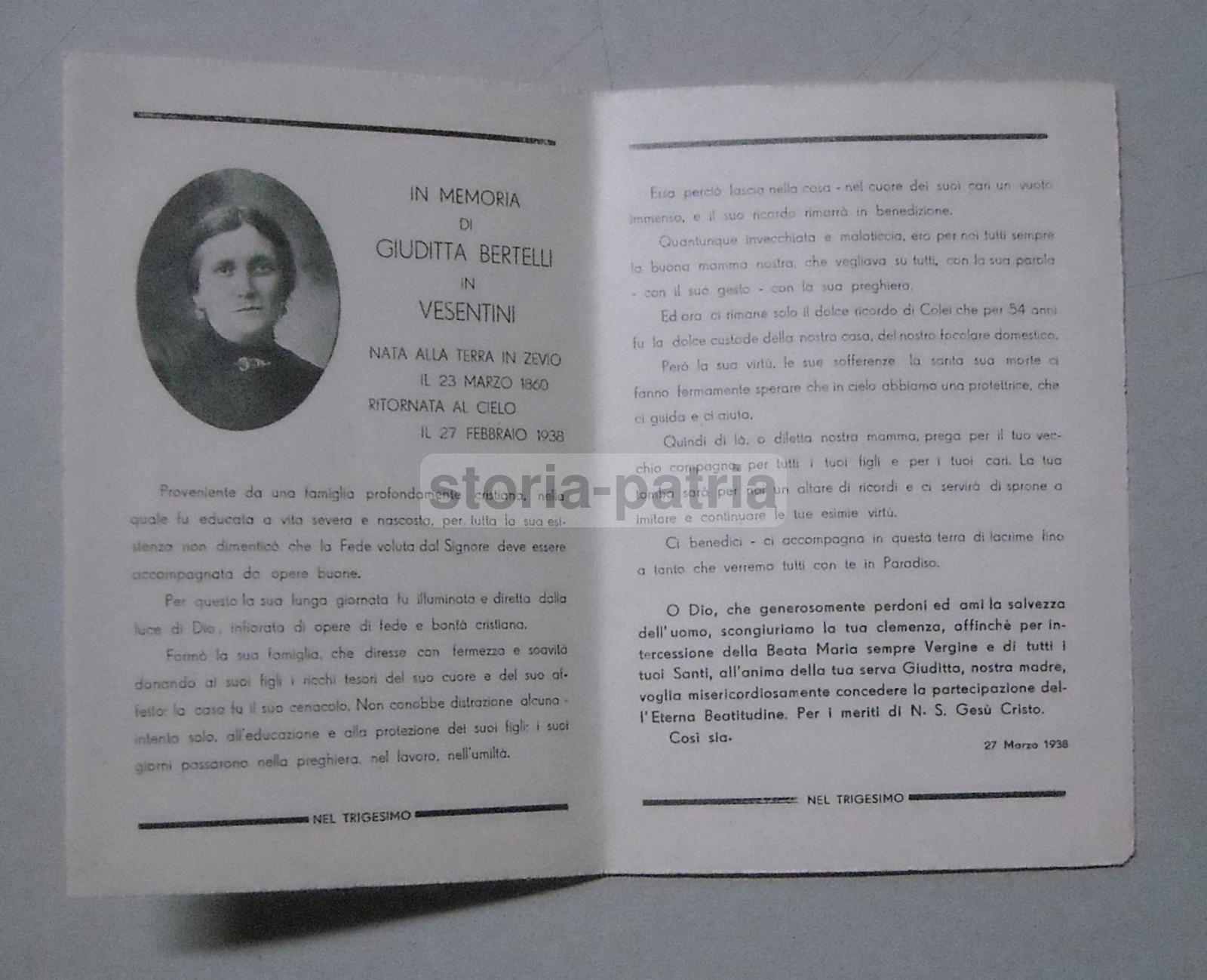 Zevio, Bertelli Vesentini, Necrologio d'Epoca, 1938, Con Ritratto, Da Collezione immagine 2